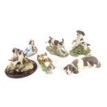 Six resin spaniel dog models. Including examples by Danbury Mint, Sherratt & Simpson, etc. Max.