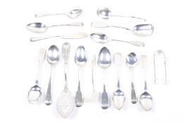 A collection of mostly English silver flatware.