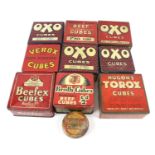 A collection of OXO and Beef Cube tins.