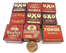 A collection of OXO and Beef Cube tins.