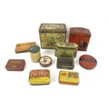 A collection of vintage tins. Including 'Ba Ba Black Sheep', Moss, Rimmington & Cox Mustard', etc.