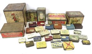 A collection of vintage tins. Including 'Anvil Caramels', 'Prima Bensoorps Cacao, etc.