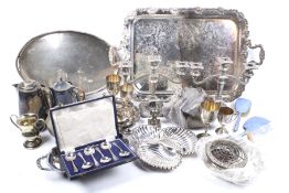 An assortment of silver plate and metalware.