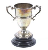 A silver small trophy cup.