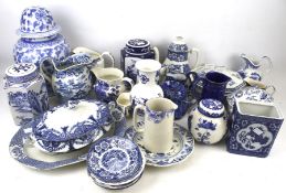 An assortment of 19th century and later blue and white ceramics.