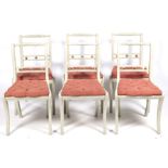 A set of six Regency style sabre leg mahogany French Grey painted dining chairs.