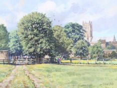 Michael Long (British), gouache, 'Walk to Wells', signed lower right. 30.5cm x 40cm.