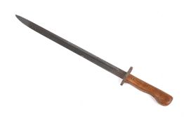 A sword bayonet, possibly Enfield WWI, with wooden handle.