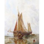19th century Marine School, oil on canvas, unloading the fishing boat.