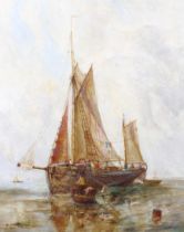19th century Marine School, oil on canvas, unloading the fishing boat.