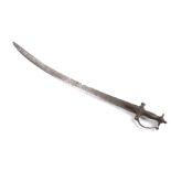 A North Indian talwar sword. With disc shaped pommel and engraved guard extension. Some rust. L89.