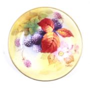 Kitty Blake for Royal Worcester : A signed handpainted dish with blackberries/hedgerow pattern.