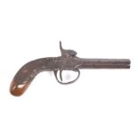 A 19 th C single barreled percussion pocket pistol, circa 1860 with proof marks to barrel,