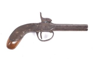 A 19 th C single barreled percussion pocket pistol, circa 1860 with proof marks to barrel,