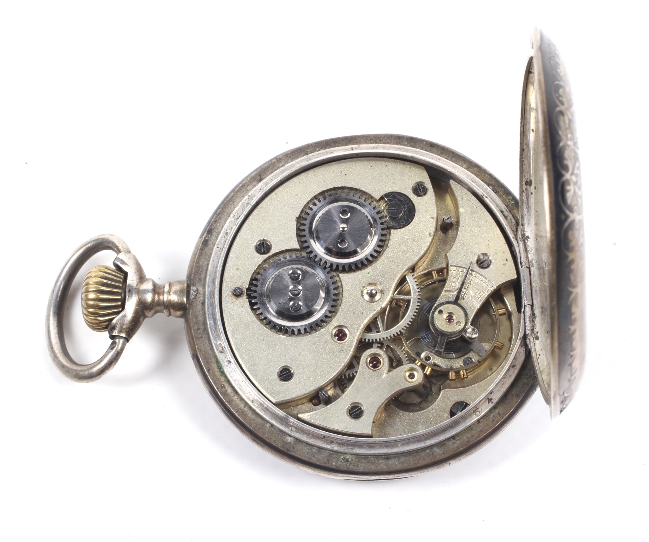 An early 20th century partially-niello hunter-cased keyless pocket watch. - Image 2 of 4