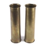 Two WWI Trench Art vases. Constructed of brass artillery shell cases, 13 pound 1916, height 31cm.