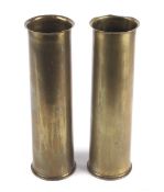 Two WWI Trench Art vases. Constructed of brass artillery shell cases, 13 pound 1916, height 31cm.
