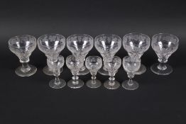 Six large and five smaller 19th century crystal glasses (ten matching, one similar).