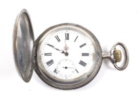 An early 20th century partially-niello hunter-cased keyless pocket watch.