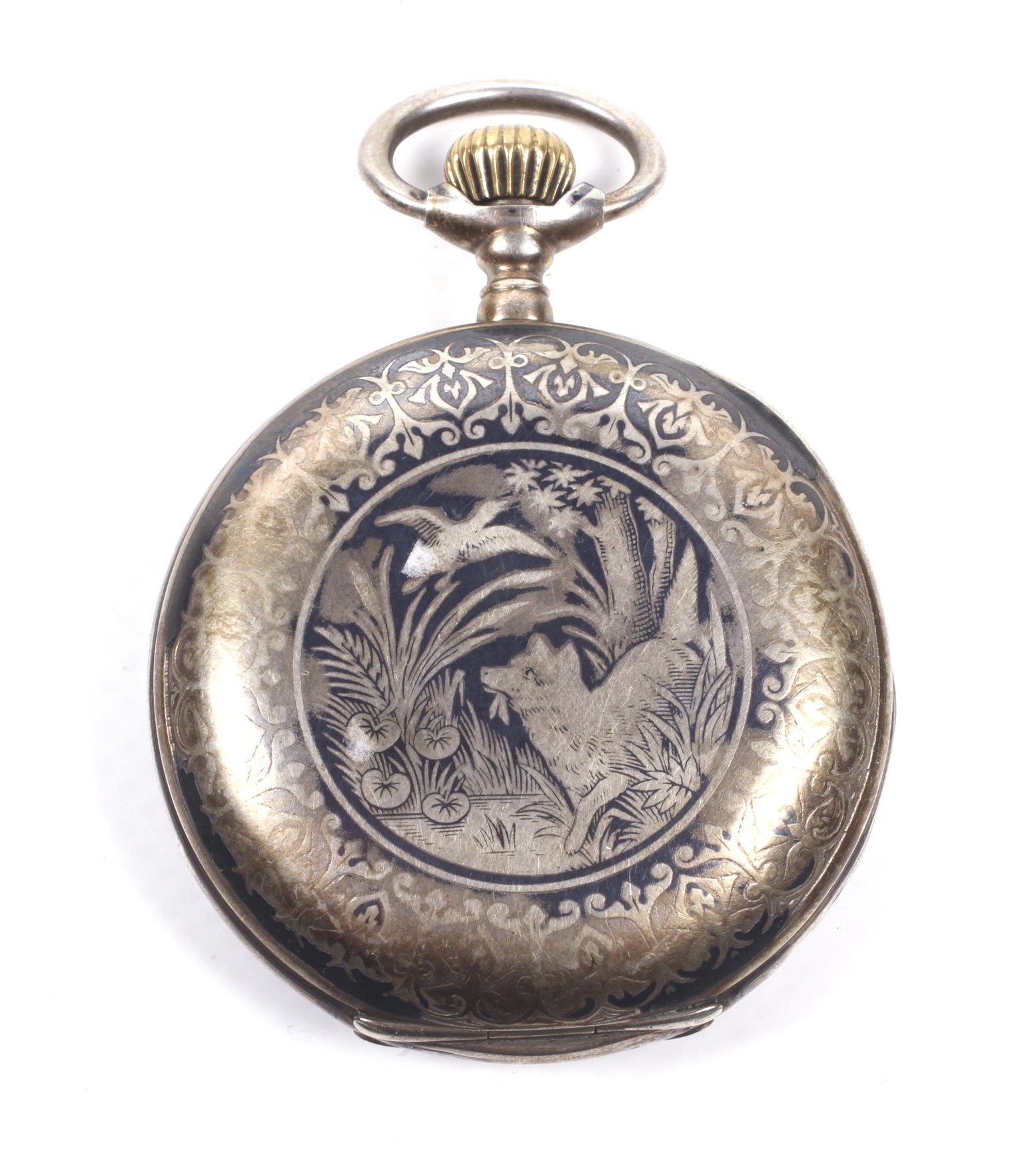 An early 20th century partially-niello hunter-cased keyless pocket watch. - Image 4 of 4