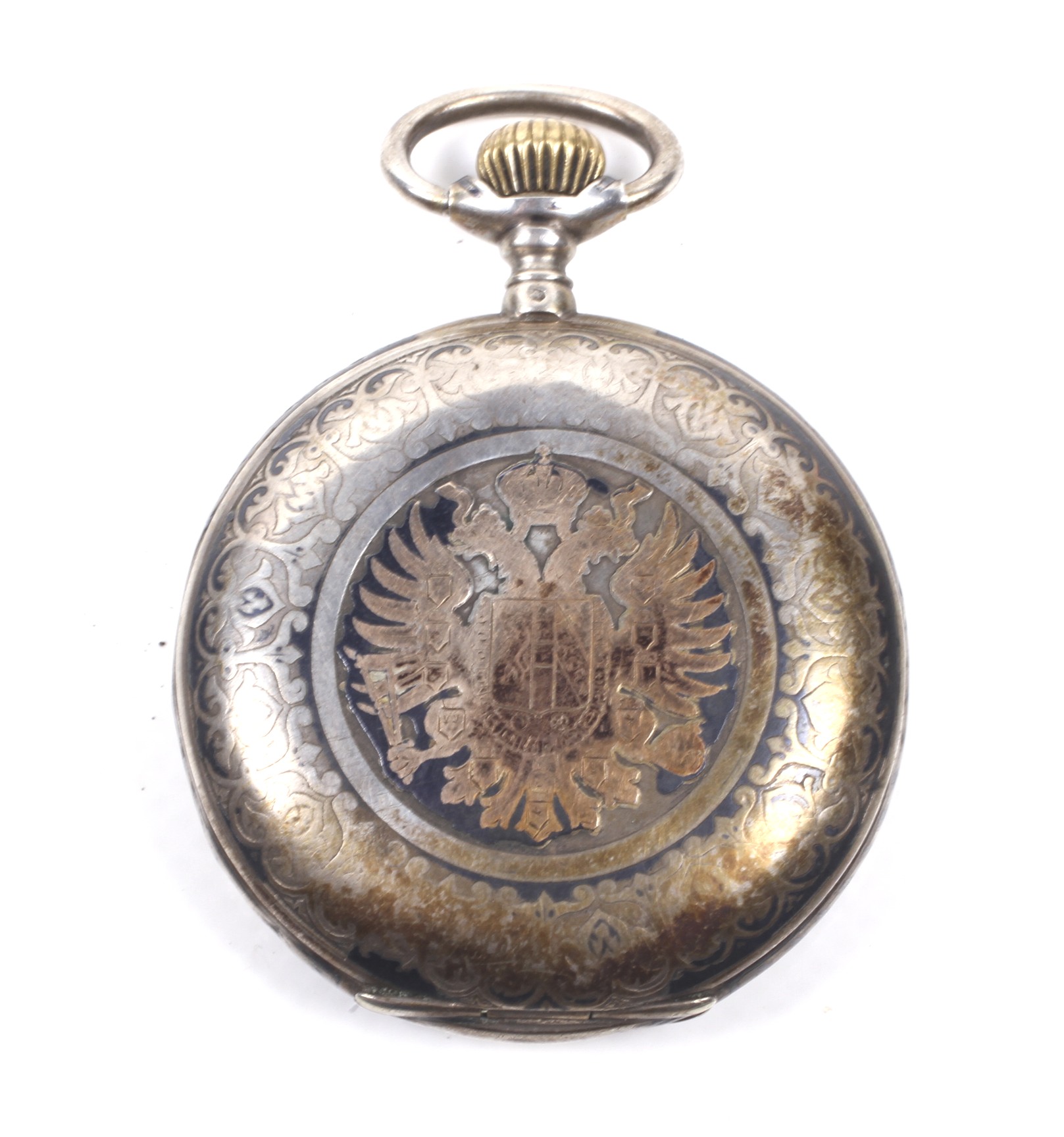 An early 20th century partially-niello hunter-cased keyless pocket watch. - Image 3 of 4