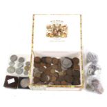 A box of mainly English coins.