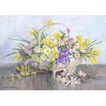 Edith Alice Andrews (exh. 1900-1940), watercolour on paper, 'A spring basketful'. 25cm x 35cm.