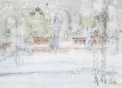 Yuri Konischev, 1951 Russian Union of Artists, Watercolour,' Deep Winter in Kostroma'.