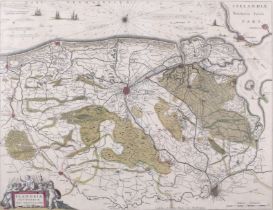 A 17th century map of 'Zeelandia Walcheren Insula Pars', handcoloured engraving. With text to verso.