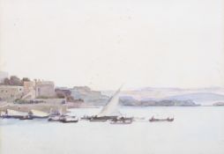 Sir Alfred East (1849-1913) RA,RBA, watercolour, Coastal View of Algeciras,