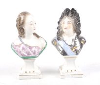 German Porcelain : A pair of hand painted porcelain busts 'Louis XIV' and 'Comtesse Dubarry'.