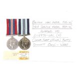 The British 1939-45 War Medal (unmarked) and India Service Medal (unmarked).
