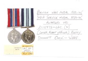 The British 1939-45 War Medal (unmarked) and India Service Medal (unmarked).