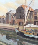 Audrey Hill 20th century, oil on board, 'The River Rye' quayside the Docks.