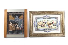 An Indian painting on paper and a Persian painting on ivorine.