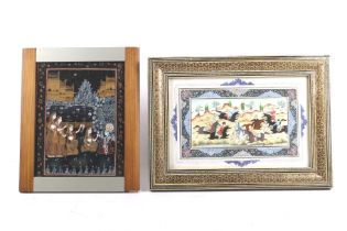 An Indian painting on paper and a Persian painting on ivorine.