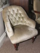 A 20th century Victorian style button back tub chair, 83cm H, 66cm W, 56cm D,