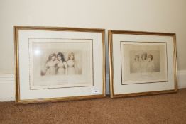 Two sepia etchings, After A Plimer, The Charming Sisters together with After Cosway,
