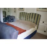 A striped velvet upholstered two part headboard, 115cm H, 208cm W,