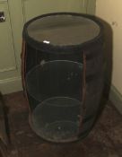 A glass shelved and mirrored open barrel for display purposes, 93cm H,