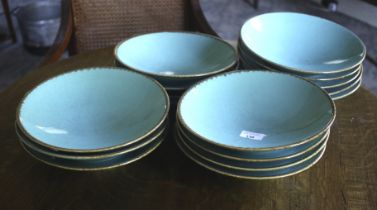 A collection of Seasons by Porcelite blue ceramic bowls. 26cm diameter, (15).