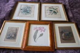 An assortment of five gilt framed pictures including Toss it for a bob,