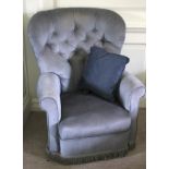 A 20th century Victorian style button back upholstered armchair, 97cm H, 74cm W,