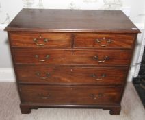 A circa 1800 mahogany of two short over three graduated long drawers, 102cm H, 112cm W, 57cm D,