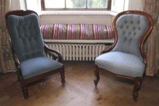 Two Victorian low mahogany chairs.