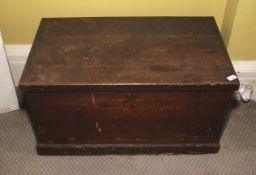 A 19th century stained pine blanket box with hinged lid. 45cm H, 86cm W, 51cm D.