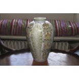 A large Denby style baluster shaped vase. Hand painted decoration, 35cm H.