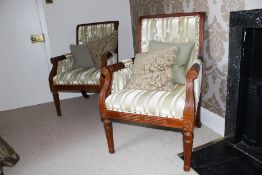 A pair of 20th century mahogany armchairs, 104cm H, 70cm W, 58cm D,