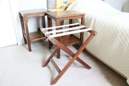 A pair of mahogany Georgian style two tier side tables, each 66cm H, 50cm W, 50cm D,