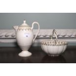 Wedgwood Creamware : A hand painted, basketware-like flower basket,